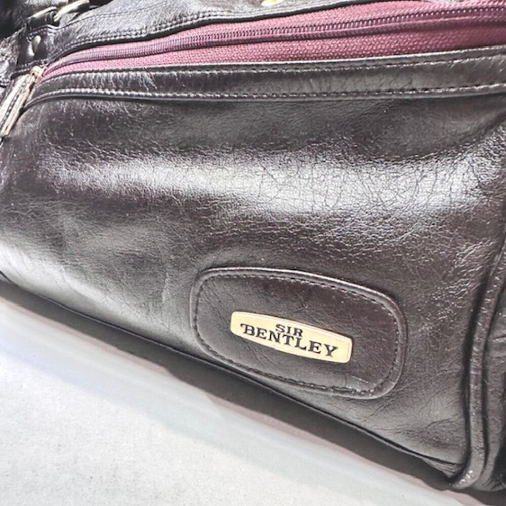 VTG Sir Bentley Leather Duffel Bag Travel Carry On Double Handles Black Red 18” - Picture 6 of 15